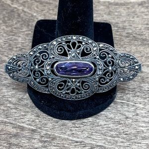 Vintage Victorian Style Sterling Amethyst & Marcasite Brooch